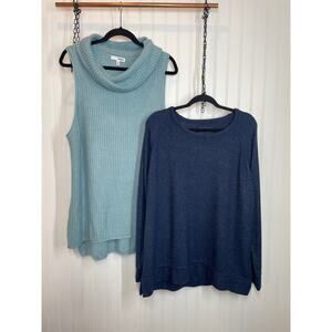 Sonoma  Turtle Neck Waffle Knit Top &  Crew Neck Raglan Tee Womens Bundle Sz XL